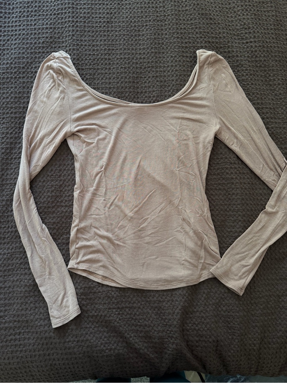 Long Sleeve Scoop Neck Top - Light Nude